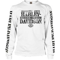 Harley-Davidson Men's Distressed Freedom Fighter Long Sleeve Shirt, White (L)