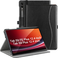 Ztotopcases For Samsung Galaxy Tab S9 Plus/ S9 Fe Plus 5G 12.4 Inch 2023 Case, Premium Pu Leather Cover With Hand Strap/Front Pocket/S Pen Holder For Galaxy Tablet S9+/S9 Fe+ Sm-X810/X816B/X616B,Black