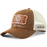 Ariat Womens Baseball Cap Mesh Snap Logo Floral Patch Brown A300070002