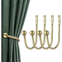 Curtain Holdbacks, 4 Pcs Curtains Holder Wall Mounted Drapery Tiebacks Retro Window Hook For Home Decor, Antique Brass