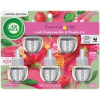 Air Wick Plug In Scented Oil Refill, 5 Ct, Lush Honeysuckle And Raspberry, Air Freshener, Essential Oils, Spring Collection