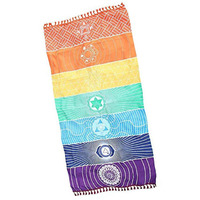 Oyefly Rainbow Chakra Yoga Mat Sunscreen Shawl Hippy Boho Gypsy