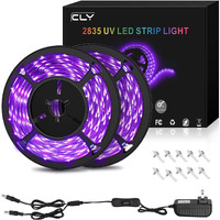 Cly 33Ft Led Uv Black Light Strip Kit, 600 Units Uv Lamp Beads, 12V Flexible Blacklight Fixtures, 10M Led Ribbon String Light For Indoor Decor Fluorescent Dance Glow Birthday Party Stage Lighting