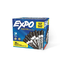 Expo White Board Dry Erase Markers, Chisel Tip - Perfect Dry Erase Board Markers, Whiteboard Markers, Low-Odor, Black, Pack Of 36