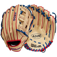 Wilson A500 12 Utility Youth Baseball Glove - Right Hand Throw, Blonde/Red/Royal
