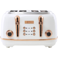 Haden Heritage 4-Slice Wide Slot Retro Toaster With Automatic Self-Center, Adjustable Settings, Reheat/Defrost, & Removable Crumb Tray, Ivory/Copper
