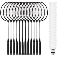 Wettarn 12 Pcs Badminton Rackets With 18 Nylon Badminton, Badminton Racquet Bulk, Shuttle Badminton Set For Adults Teenagers Youth Beginners Advanced Player Backyard Gym Beach Outdoor (Black)