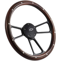14" Real Mahogany Wood Steering Wheel W/Black Chevy Horn For Chevy C/K Series Truck