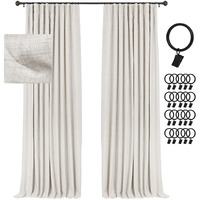 Inovaday 100% Blackout Curtains For Bedroom 84 Inches Long, Clip Rings/Rod Pocket Linen Black Out Cute Curtains 2 Panels Set Thermal Insulated Curtains & Drapes For Living Room - Beige W50 X L84