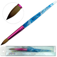 Pana Usa Acrylic Nail Brush Pure Kolinsky Hair Acrylic White Swirl Blue Handle With Pink Ferrule Round Shaped - Size 14