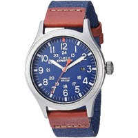 Timex Men's Expedition Scout 40Mm Watch - Gray Case Blue Dial With Blue & Brown Fabric & Leather Strap