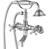 Aolemi Polish Chrome Clawfoot Faucet Wall Mount Tub Filler Bathroom Mixer Shower Faucet Set For Bathtub With Handheld Shower Sprayer And Tub Spout Double Cross Handle