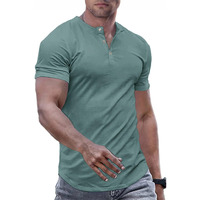 Jmierr Mens Muscle Slim Fit Button Henley Shirts Summer Crewneck Short Sleeve Longline Fitted T-Shirt Gym Workout Athletic Tee Shirt For Men, Xl, Green1