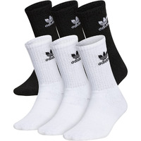Adidas Originals Kids-Boy's/Girl's Trefoil Cushioned Crew Socks (6-Pair), White/Black, Large