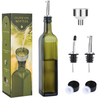 Aozita 17Oz Glass Olive Oil Bottle Dispenser - 500Ml Green Oil And Vinegar Cruet With Pourers And Funnel - Olive Oil Carafe Decanter For Kitchen