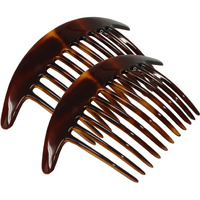 Parcelona French Tapered Edge Tortoise Shell Brown Large 5 Celluloid 11 Teeth Set Of 2 Side Hair Combs For Women And Girls