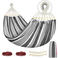 Mosfiata Hammocks Portable Camping Hammock Upgraded 550Lb Comfortable Fabric Hammock With Two Anti Roll Balance Beam And Sturdy Tree Straps For Camping, Patio, Backyard, Outdoor (Gray White)