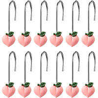 W1Cwey 12Pcs Peach Shower Curtain Hooks Pink Rustproof Metal Curtain Hangers Glide Shower Rings For Shower Curtain Cute Fruit Theme Resin Stainless Steel Curtain Hook Rings For Kids Bathroom Decor