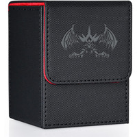 Uaono Card Deck Box For Yugioh Mtg Cards, 100+ Deck Case With 2 Dividers Fits Tcg Ccg, Pu Leather Card Storage Box Compatible With Collectible Trading Cards (Black&Red, Extinction Dragon)