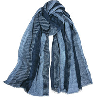 Gerinly Cotton-Linen Scarves Mens Stripe Crinkle Long Scarf European Neck Wrap Bufanda De Hombres Fashion (Blue)