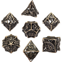 Austor Metal Dnd Dice Set 7 Pieces Leaf Dnd Dice Hollow Polyhedral Dice D20 D12 D10 D% D8 D6 D4 Metal Dice With Metal Box For Dungeons & Dragons Rpg Board Games (Antique Bronze)