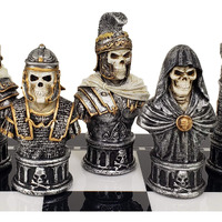 Medieval Times Skull Busts Gothic Fantasy Skeleton Chess Men Set - No Board