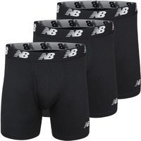 New Balance Men's Big And Tall 6" Boxer Brief Fly Front With Pouch, 3-Pack Of Big Man Boxers Black/Black/Black