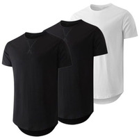 Jmierr Men's 3 Pack Cotton Hipster Hip Hop Longline Crewneck T-Shirt, Short Sleeve Gym Workout Athletic T Shirts For Men Pack,Xl, Black/Black/White
