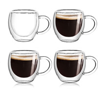 2.5Oz Presso Cups Set Of 4 With Handle, Espresso Shot Glasses, Expresso Shots Cup,Clear Double Wall Insulated Espresso Mugs,Tazas De Cafe Expreso,Microwave Dishwasher Safe,Suit For Espresso Machine