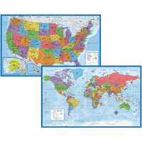 Laminated World Map & Us Map Poster Set - 18" X 29" - Wall Chart Maps Of The World & United States - Made In The Usa (Laminated)