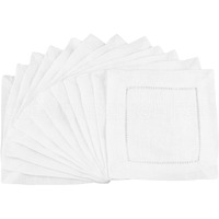 Cleverdelights White Hemstitch 6" Cocktail Napkins - 12 Pack - 55/45 Linen Cotton Blend