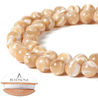 Beadnova Natural Mother Of Pearl Nacre Conch Shell Beads Natural Crystal Beads Stone Gemstone Round Loose Energy Healing Beads With Free Crystal Stretch Cord For Jewelry Making (8Mm, 45-48Pcs)