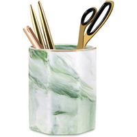 Waveyu Pencil Holder, Pencil Cup For Desk, Makeup Brush Holder Cup, Cute Pencil Stand Marble Decorative For Kids Durable Ceramic Desk Organizer For Office, Classroom, Home, Green Marble