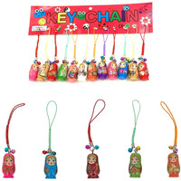 Hotusi Set Of 12 Fashion Jewelry Drip Charm Key Chains Wood Matryoshka Russian Dolls Key Rings Keychains Decorative Gifts