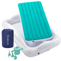 Hiccapop Inflatable Toddler Travel Bed With Safety Bumpers [4-Sided] | Portable Toddler Bed For Kids | Toddler Air Mattress | Kids Air Mattress - Teal Blue