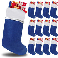 Tokforty 12 Pack Felt Christmas Stockings, 19 Inches Blue And White Christmas Stockings Hanging Ornaments, White Cuff With Silver Trim Christmas Stockings For Family Christmas Holiday Decorations