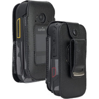 Case For Sonim Xp3 Plus Flip Phone, Nakedcellphone [Black Vegan Leather] Form-Fit Cover With [Built-In Screen Protection] And [Metal Belt Clip] For Xp3Plus Xp3900