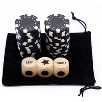 Bilywey Upgrade Left Right Center Dice Game Set With 3Pcs Beech Wood Dices + 36Pcs 11.5G Poker Chips (Black)