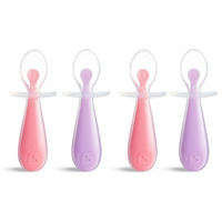 Munchkin Silicone Scoop Trainer Spoons With Choke Guard For Baby Led Weaning, 4 Count, Pink/Purple