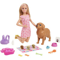 Barbie Doll & Pets, Blonde Doll With Mommy Dog, 3 Newborn Puppies With Color-Change Feature & Pet Accessories