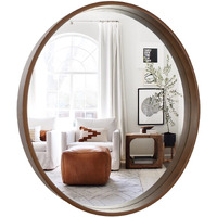 Wallbeyond Round Mirror With Wood Frame 24 Inch Circle Wall Mirror For Bathroom Round Wall Mirror For Wall Decor, Vanity, Entryway Living Room (Walnut)