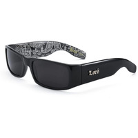 Locs Mens Hardcore Wrap Around Sunglasses With Bandana Print Inside, Black - Black Inside, Medium