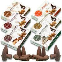 Trumiri Woody Backflow Incense Variety Pack - 60 Total Incense Cones In 6 Scents (White Sage, Palo Santo, Dragons Blood, Sandalwood) - Scented Incense Waterfall Cones For Burner