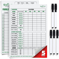 Swooc Games - 5 Big Dry Erase Yardzee & Farkle Score Cards With 5 Markers (11.5In X 8In) | Large Laminated Reusable Pads & Pens For Giant Dice Games | Jumbo Yardzee Score Card And Farkle Score Sheets