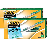 Bic Round Stic Grip Xtra Comfort Ball Pen Medium Pt 1.2Mm Green 2Dozen Gsmg11Gn