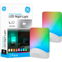 Ge Color-Changing Led Night Light, Plug Into Wall, Dusk To Dawn Sensor, 8 Vibrant Colors, Ambient Lighting, Kids Adults Bedroom, Bathroom, Nursery, Kitchen, Hallway, 2 Pack, 46722-P1
