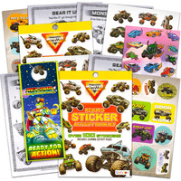 Monster Jam Party Supplies Stickers Bundle ~ 200 Monster Jam Trucks Stickers With Bonus Race Car Stickers (16 Monster Truck Party Favors Sheets)