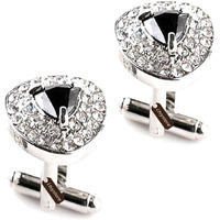 Luxury Black Crystal White Rhinestones Heart Cufflinks For Women Men Shirt, Ltvystore Jewelry Trendy Geometric Cuff Links Buttons With Box