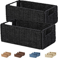 Vagusicc Wicker Storage Basket, Hand-Woven Paper Rope Small Storage Baskets Bins With Handles (Set Of 2), Toilet Paper Small Wicker Baskets For Organizing Toilet Shelves Pantry, Black