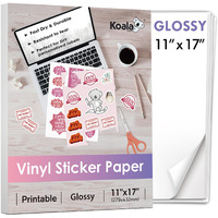 Koala Printable Vinyl Sticker Paper For Inkjet Printer 11X17 Inch - 10 Sheets White Glossy Sticker Paper, Waterproof Sticker Printer Paper, Tear-Resistant, Removable